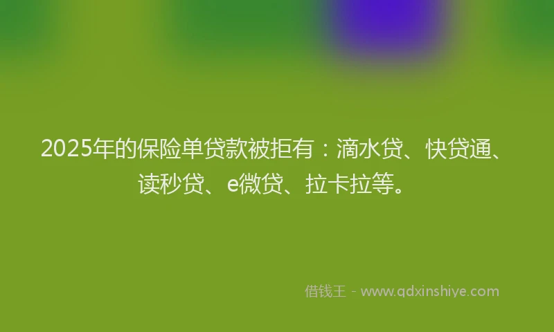 2025年的保险单贷款被拒有：滴水贷、快贷通、读秒贷、e微贷、拉卡拉等。