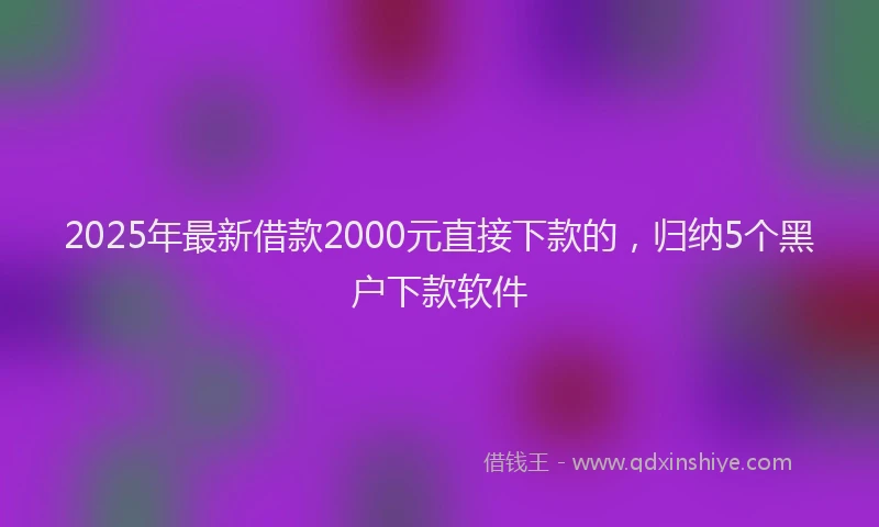 2025年最新借款2000元直接下款的，归纳5个黑户下款软件