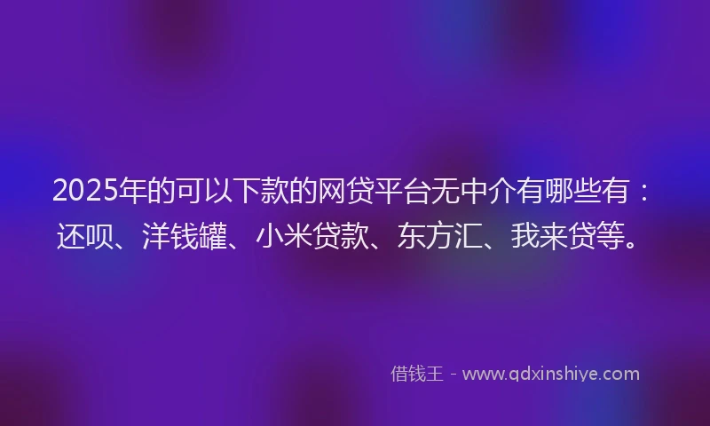 2025年的可以下款的网贷平台无中介有哪些有：还呗、洋钱罐、小米贷款、东方汇、我来贷等。