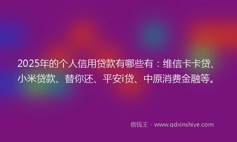 2025年的个人信用贷款有哪些有：维信卡卡贷、小米贷款、替你还、平安i贷、中原消费金融等。