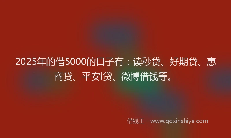 2025年的借5000的口子有：读秒贷、好期贷、惠商贷、平安i贷、微博借钱等。
