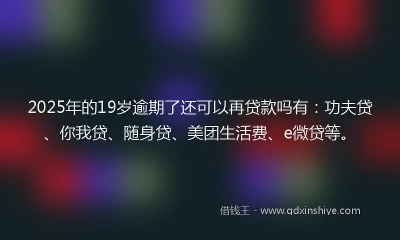 2025年的19岁逾期了还可以再贷款吗有：功夫贷、你我贷、随身贷、美团生活费、e微贷等。