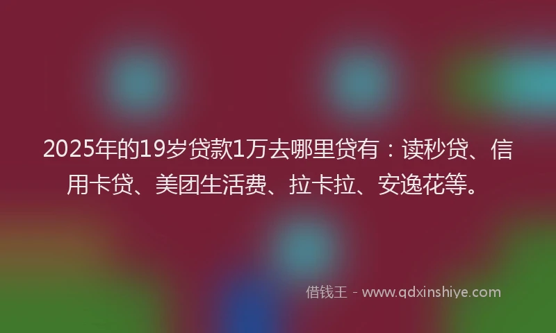 2025年的19岁贷款1万去哪里贷有：读秒贷、信用卡贷、美团生活费、拉卡拉、安逸花等。