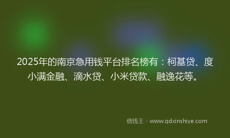 2025年的南京急用钱平台排名榜有：柯基贷、度小满金融、滴水贷、小米贷款、融逸花等。
