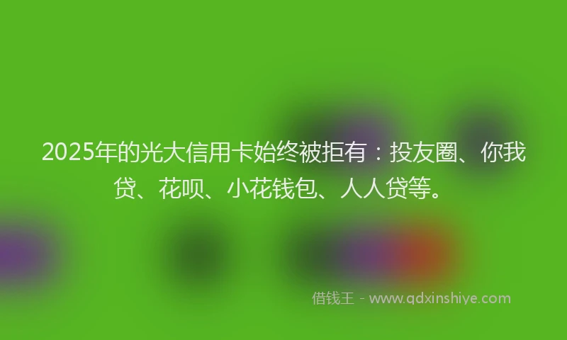 2025年的光大信用卡始终被拒有：投友圈、你我贷、花呗、小花钱包、人人贷等。
