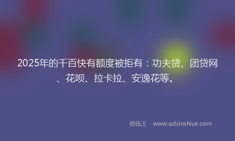 2025年的千百快有额度被拒有：功夫贷、团贷网、花呗、拉卡拉、安逸花等。