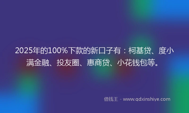 2025年的100%下款的新口子有：柯基贷、度小满金融、投友圈、惠商贷、小花钱包等。