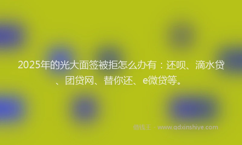 2025年的光大面签被拒怎么办有：还呗、滴水贷、团贷网、替你还、e微贷等。