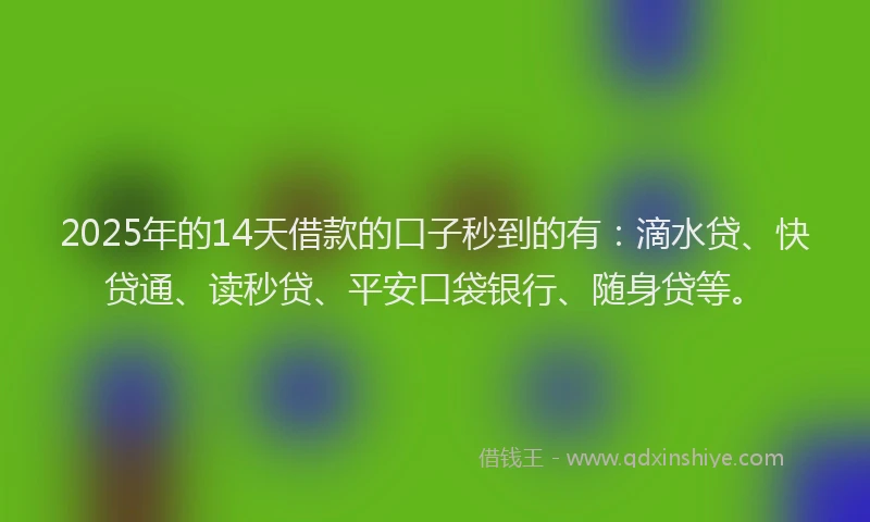 2025年的14天借款的口子秒到的有：滴水贷、快贷通、读秒贷、平安口袋银行、随身贷等。