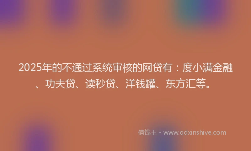 2025年的不通过系统审核的网贷有：度小满金融、功夫贷、读秒贷、洋钱罐、东方汇等。