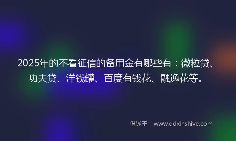 2025年的不看征信的备用金有哪些有：微粒贷、功夫贷、洋钱罐、百度有钱花、融逸花等。