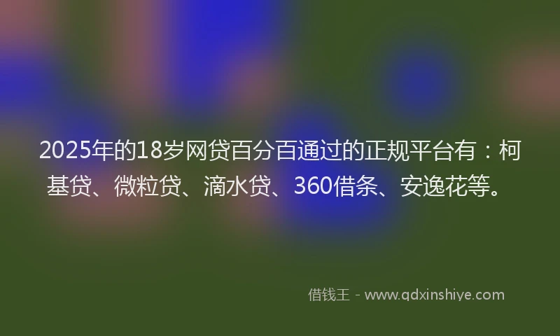 2025年的18岁网贷百分百通过的正规平台有：柯基贷、微粒贷、滴水贷、360借条、安逸花等。