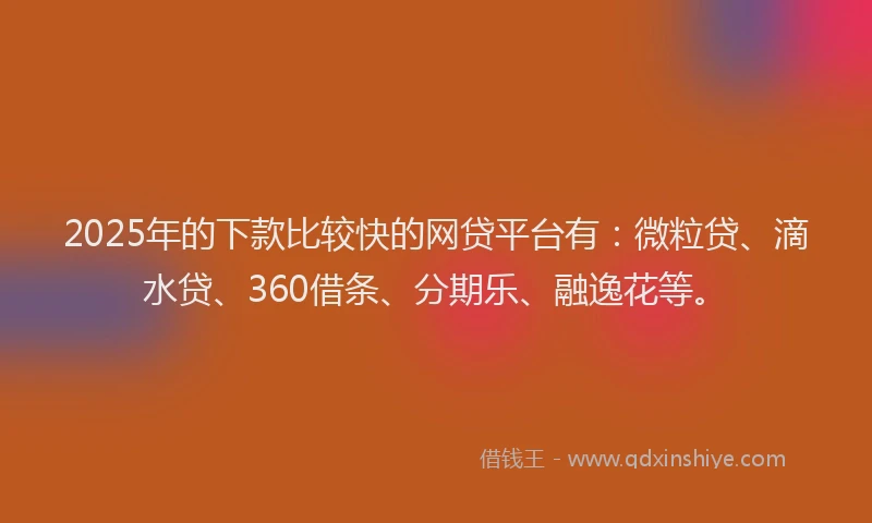 2025年的下款比较快的网贷平台有：微粒贷、滴水贷、360借条、分期乐、融逸花等。