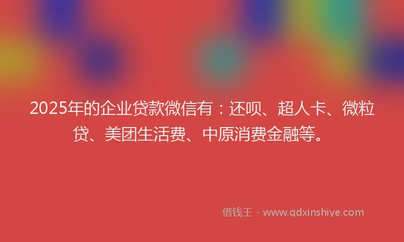2025年的企业贷款微信有：还呗、超人卡、微粒贷、美团生活费、中原消费金融等。