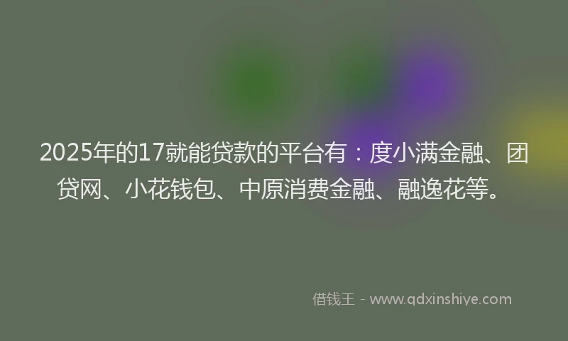 2025年的17就能贷款的平台有：度小满金融、团贷网、小花钱包、中原消费金融、融逸花等。