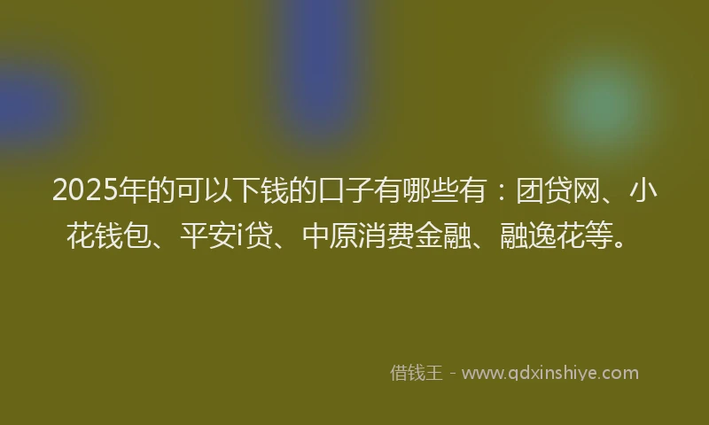 2025年的可以下钱的口子有哪些有：团贷网、小花钱包、平安i贷、中原消费金融、融逸花等。