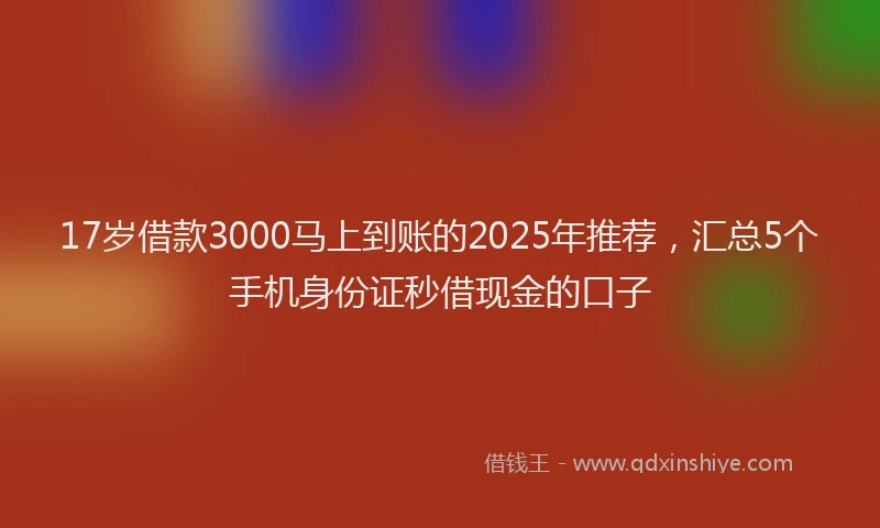 17岁借款3000马上到账的2025年推荐，汇总5个手机身份证秒借现金的口子