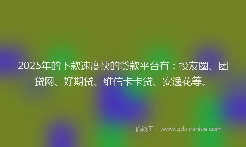 2025年的下款速度快的贷款平台有：投友圈、团贷网、好期贷、维信卡卡贷、安逸花等。