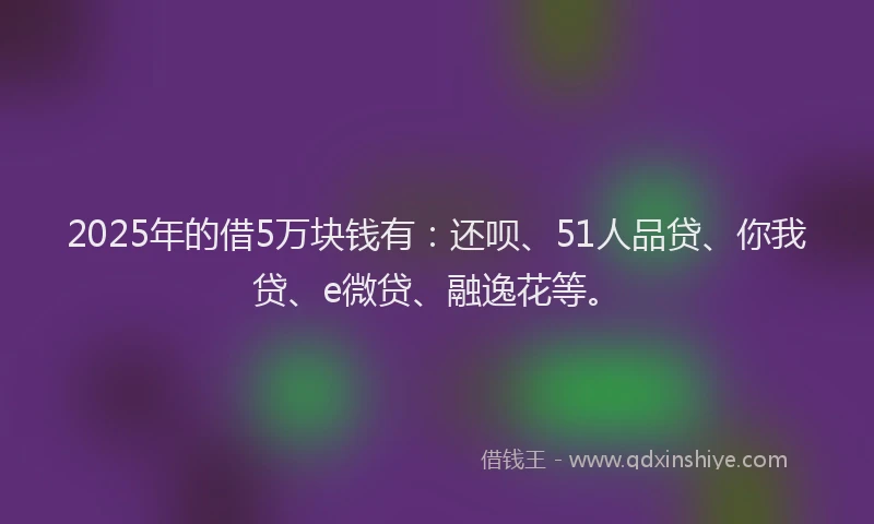 2025年的借5万块钱有：还呗、51人品贷、你我贷、e微贷、融逸花等。