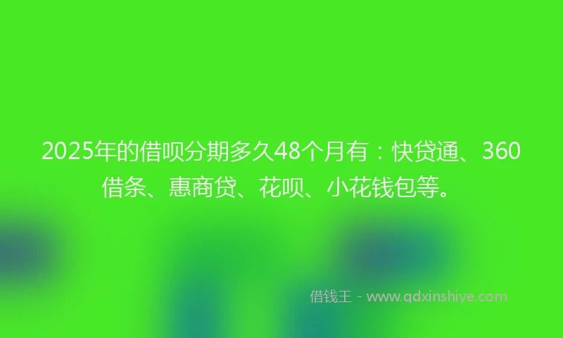 2025年的借呗分期多久48个月有：快贷通、360借条、惠商贷、花呗、小花钱包等。