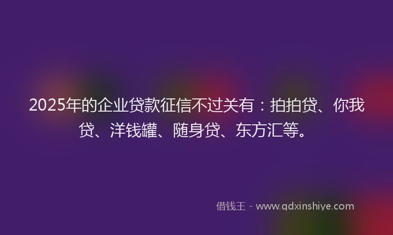 2025年的企业贷款征信不过关有：拍拍贷、你我贷、洋钱罐、随身贷、东方汇等。