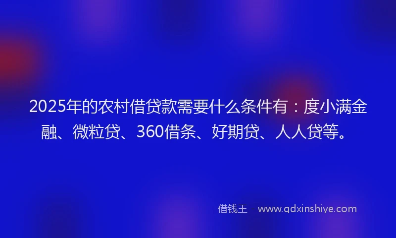 2025年的农村借贷款需要什么条件有：度小满金融、微粒贷、360借条、好期贷、人人贷等。