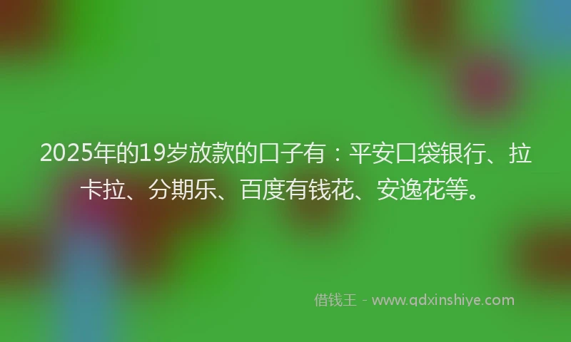 2025年的19岁放款的口子有：平安口袋银行、拉卡拉、分期乐、百度有钱花、安逸花等。