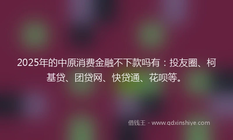 2025年的中原消费金融不下款吗有：投友圈、柯基贷、团贷网、快贷通、花呗等。