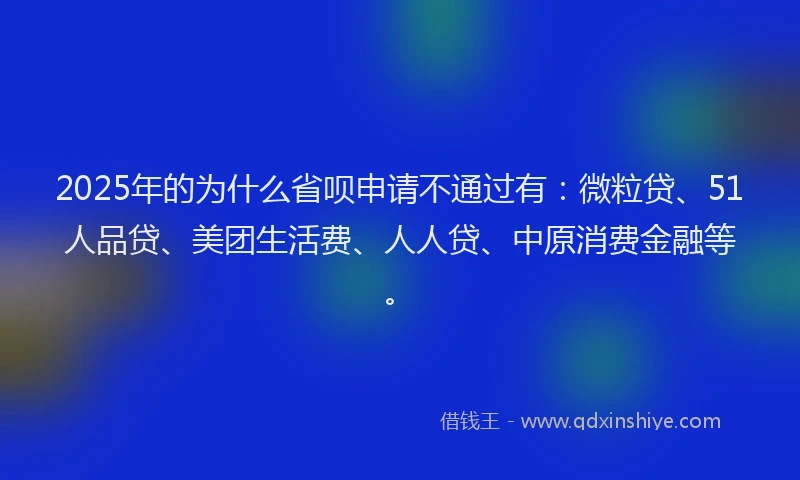 2025年的为什么省呗申请不通过有：微粒贷、51人品贷、美团生活费、人人贷、中原消费金融等。