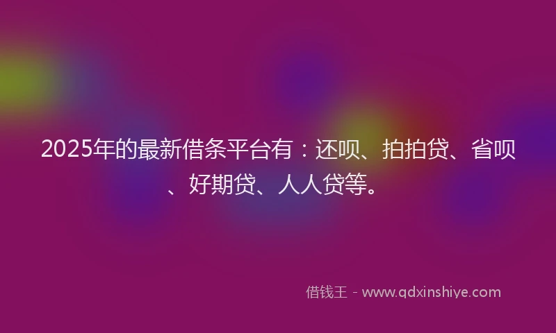 2025年的最新借条平台有：还呗、拍拍贷、省呗、好期贷、人人贷等。