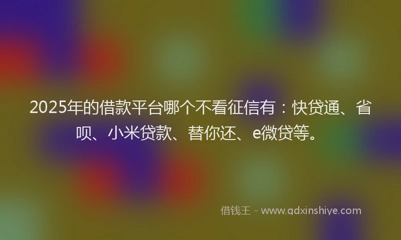 2025年的借款平台哪个不看征信有：快贷通、省呗、小米贷款、替你还、e微贷等。