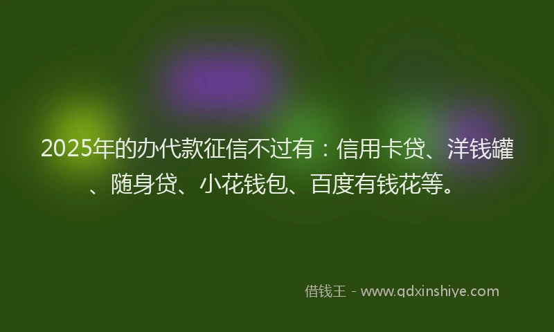 2025年的办代款征信不过有：信用卡贷、洋钱罐、随身贷、小花钱包、百度有钱花等。