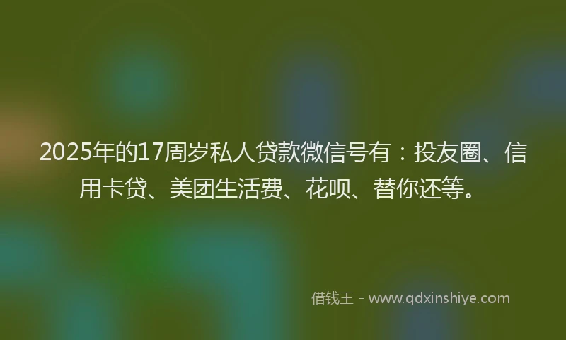 2025年的17周岁私人贷款微信号有：投友圈、信用卡贷、美团生活费、花呗、替你还等。