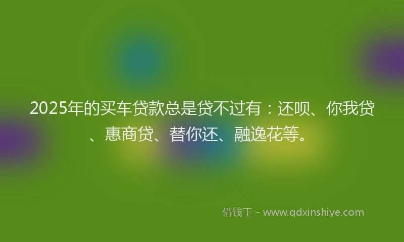 2025年的买车贷款总是贷不过有：还呗、你我贷、惠商贷、替你还、融逸花等。