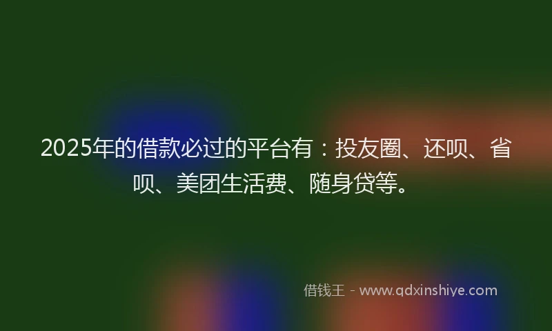 2025年的借款必过的平台有：投友圈、还呗、省呗、美团生活费、随身贷等。