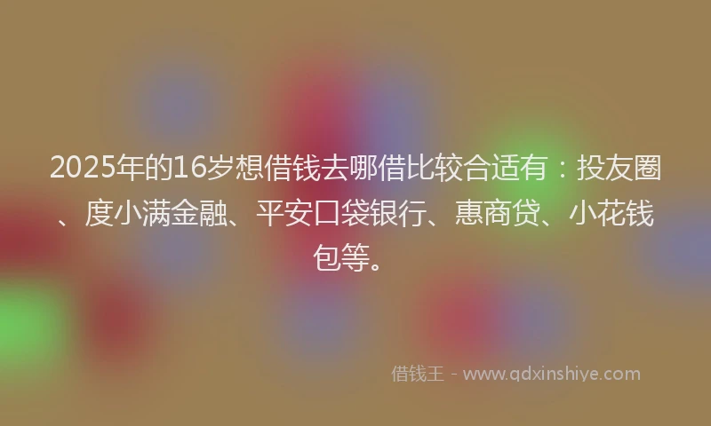 2025年的16岁想借钱去哪借比较合适有：投友圈、度小满金融、平安口袋银行、惠商贷、小花钱包等。