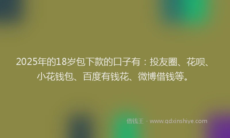 2025年的18岁包下款的口子有：投友圈、花呗、小花钱包、百度有钱花、微博借钱等。