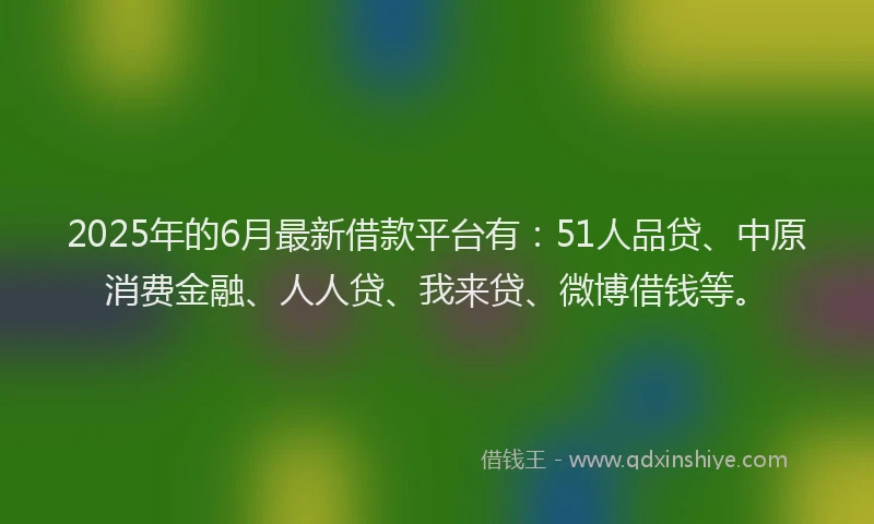2025年的6月最新借款平台有：51人品贷、中原消费金融、人人贷、我来贷、微博借钱等。