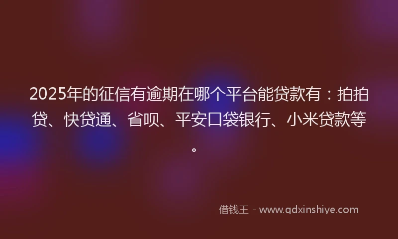2025年的征信有逾期在哪个平台能贷款有：拍拍贷、快贷通、省呗、平安口袋银行、小米贷款等。