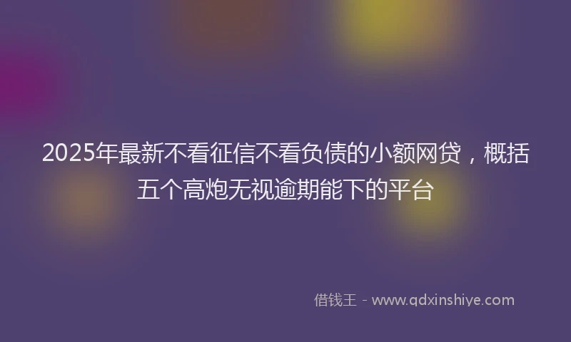 2025年最新不看征信不看负债的小额网贷，概括五个高炮无视逾期能下的平台