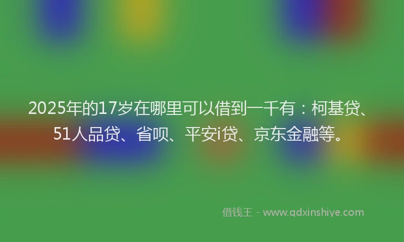 2025年的17岁在哪里可以借到一千有：柯基贷、51人品贷、省呗、平安i贷、京东金融等。