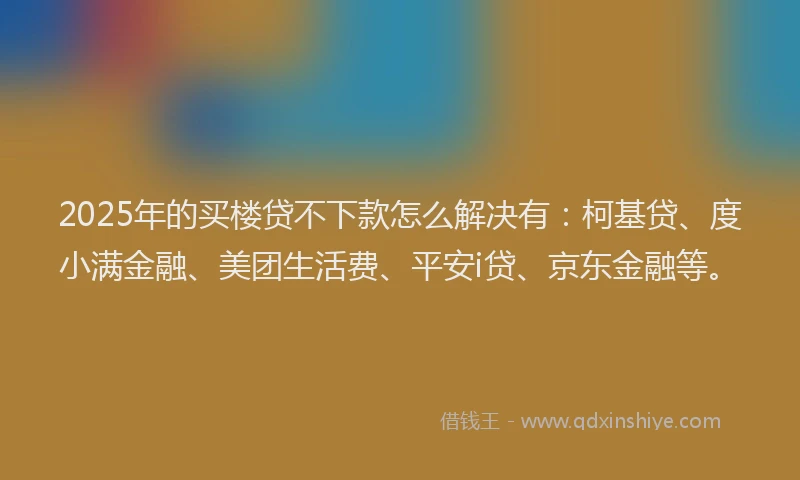 2025年的买楼贷不下款怎么解决有：柯基贷、度小满金融、美团生活费、平安i贷、京东金融等。