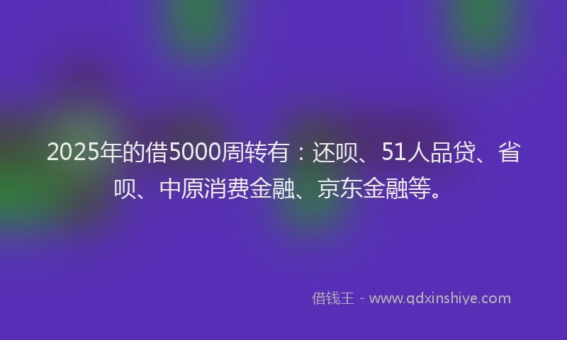 2025年的借5000周转有：还呗、51人品贷、省呗、中原消费金融、京东金融等。
