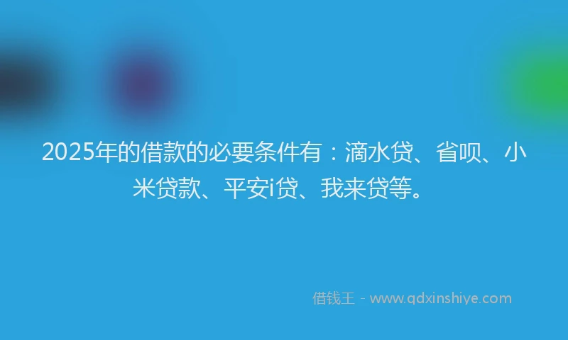 2025年的借款的必要条件有：滴水贷、省呗、小米贷款、平安i贷、我来贷等。