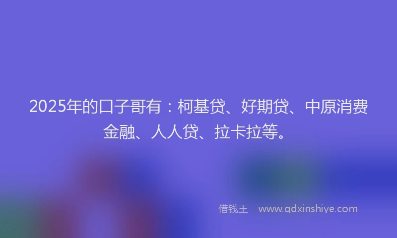 2025年的口子哥有：柯基贷、好期贷、中原消费金融、人人贷、拉卡拉等。