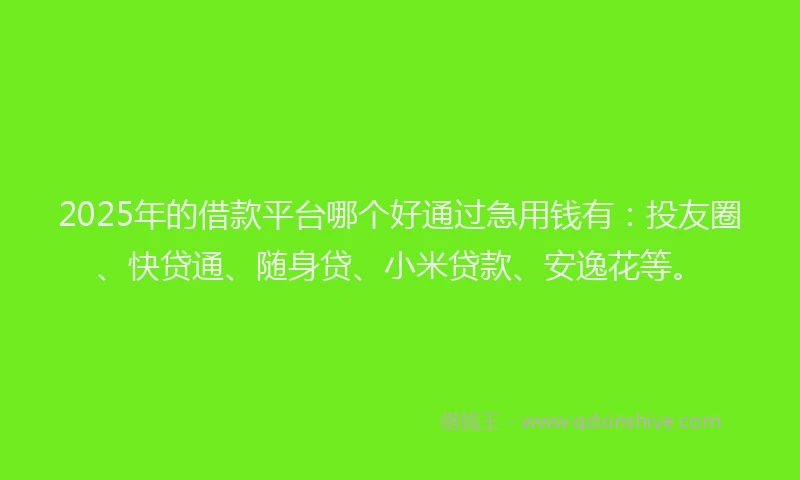 2025年的借款平台哪个好通过急用钱有：投友圈、快贷通、随身贷、小米贷款、安逸花等。