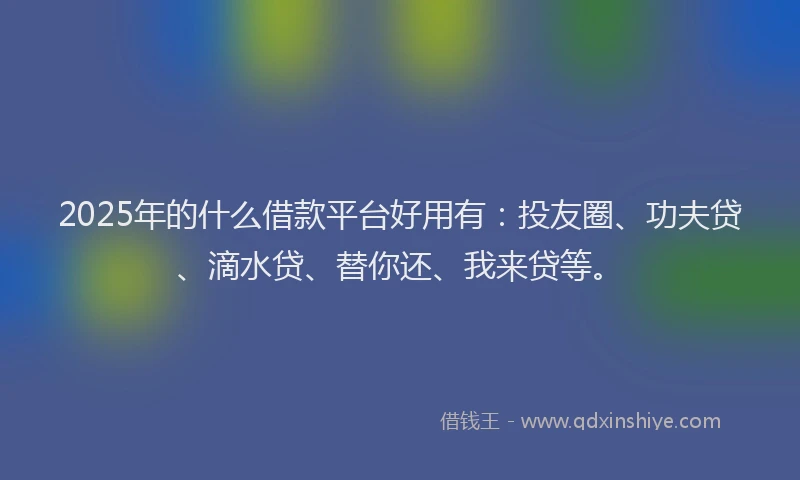 2025年的什么借款平台好用有：投友圈、功夫贷、滴水贷、替你还、我来贷等。