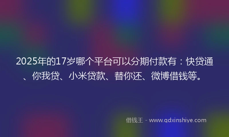 2025年的17岁哪个平台可以分期付款有：快贷通、你我贷、小米贷款、替你还、微博借钱等。