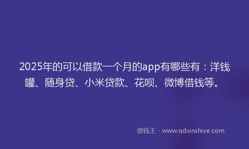 2025年的可以借款一个月的app有哪些有：洋钱罐、随身贷、小米贷款、花呗、微博借钱等。