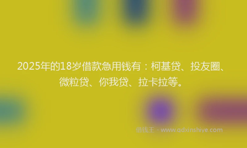 2025年的18岁借款急用钱有：柯基贷、投友圈、微粒贷、你我贷、拉卡拉等。